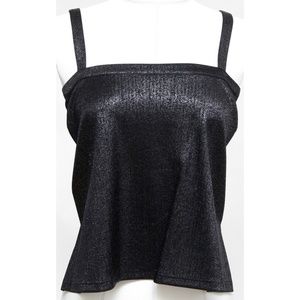 CHANEL Top Black Sleeveless Blouse Metallic Spaghetti Strap Sz 36 2018